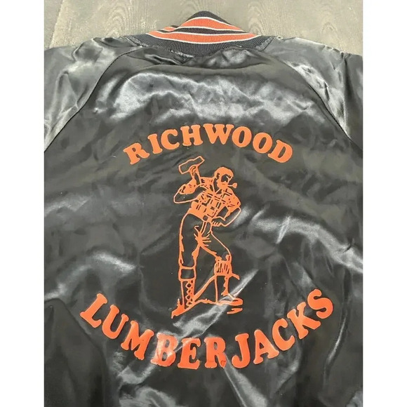 Vintage Rickwood Lumberjacks Satin Jacket Black & Orange Men's Large 42 44 USA - Picture 14 of 15
